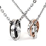 #9: 【TrueSense 】ペアネックレスセット ２連リング ステンレス　ブラック　ピンクゴールド　ETERNAL LOVE(永遠の愛)ジュエリーBOX＆お手入れ用クロス入り＆ギフト用紙小袋セット