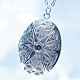 #2: 銀古美調(アンティークシルバーカラー) スター(星)＆フラワー(花)ヨーロピアン調透かしデザイン オーバル(楕円型) レディース ロケット アロマペンダント アロマネックレス【あずきチェーン&ストラップチェーン付き】