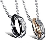 #10: Timever（タイムエバー）【2点セット】恋人 ダブルリンク ペアネックレス メンズ レディース カップル ペア ネックレス 2連リングネックレス ペンダント CZジルコニアサー チタン製 ステンレスと制チェーン付き