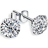 #3: （三月問屋）6mm 大粒 CZダイヤモンド 四本爪 セッティング スタッドピアス メンズ レディース 2個セット ギフトポーチ付き ホワイト