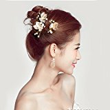 #10: 花嫁 髪 飾り Uピン ゴールドの葉 ヘアピン ヘアアクセサリー (2本セット)