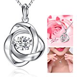 #4: ローズペンダント ネックレス 揺れるストーン ネックレス レディース CZキュービックジルコニア ダンシングダイヤモンド シルバー925 可愛いネックレス バラネックレス 花 薔薇 パーティー アクセサリー