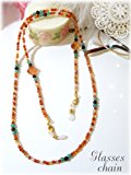 #10: 【AFP】オリジナルデザイン　花モチーフカーネリアンのメガネチェーン80-ch-3