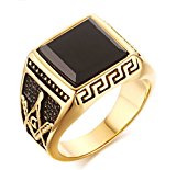 #2: [秘密結社] ブラック オニキス フリーメイソン G シンボルマーク 圧巻 ビンテージ ゴールド リング [極秘 闇 都市伝説] サージカル ステンレス316L FREEMASON 指輪 Black Gold (19号)