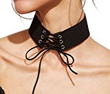 #6: UN JOUR コスプレ セクシー チョーカー コルセット ボンテージ レースアップ ひも付き (スウェード・黒)