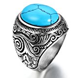 #5: JewelryWe メンズ ステンレス リング 指輪 ターコイズ (トルコ石) シルバー ブルー 青 バイク型 ビンテージ サイズ 16 (ギフトバッグを提供)