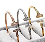 #4: 好評価！更にキラキラスワロ付き！多数芸能人愛用タイプフリーサイズTブレスレットバンクル (ゴールド)