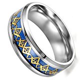 #2: Flongo 欧米風 アンティーク メンズ 指輪 フリーメーソン リング 艷出し ステンレス シンプル カジュアル ブルー,シルバー,金色 [20号]