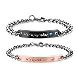 #2: (アモールフィール)AmorFeel「Her King His Queen」刻印 ペアステンレスブレスレット カップルブレスレット 記念日 誕生日 プレゼント 二本入り