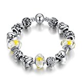 #10: WOSTU 初夏の恋 マリンモチーフチャームブレスレット イエローヒトデガラスビーズ シルバーメッキスネークチェーン ファッションアクセサリー レディース 18cm