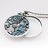 #10: アンティーク調 ボタン 花柄 牡丹 スライド式 ルーペ 拡大鏡 ペンダント ネックレス ６タイプ (シルバー/ブルー)