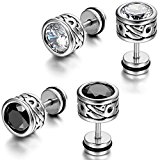 #10: JewelryWe ジュエリー ファッション アクセサリー 2ペア　メンズ ピアス, イヤリング, スタッドピアス, ボディピアス,クラシック シンプル, ジルコニア ダイヤ, おもしろ, ステンレス, カラー:ブラック; シルバー(銀);白い[ギフトバッグを提供]