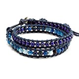 #10: Binich(ビニッチ) 天然石 レザー ブレスレット 2重巻き (【14】ラピスラズリ/ブルーアゲート×ブルー)