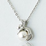 #8: 【SWAROVSKI ELEMENTS】 スワロフスキー パール キャット ペンダント スワロパール ネックレス 猫 プレゼント (ホワイトゴールド)