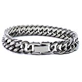 #10: （ 京都 おかげさまで ） ステンレス 喜平 ブレスレット 4面カット 鏡面仕上げ 幅８ｍｍ 中折れ式 ジョイント (ダブル喜平８ｍｍ, 20)