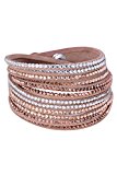 #6: SODIAL(R) 女性の多層ラインストーン袖口ラップフェイクレザーのブレスレット　ライトコーヒー色