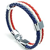#3: KONOV ジュエリー ファッション アクセサリー メンズ ブレスレット, 幅: 1.4cm, 長さ: 23cm, フランス 国旗 バングル, レザー 本革 合金, カラー:白; レッド; 青;[ギフトバッグを提供]