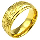 #3: KONOV ジュエリー ファッション アクセサリー メンズ リング 指輪, 刻印 フラワー 8mm, ステンレス, カラー:ゴールド(金);[ギフトバッグを提供] – [24号]