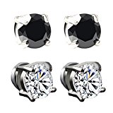 #9: 高級 ジルコニア マグネット ピアス 6mm / ホワイト ブラック 各2個ずつ / さらに ポーチ・クロス 2点付き オリジナル セット【Cat Hand】