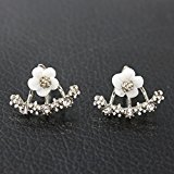 #5: （三月問屋）ホワイト フラワー 花 CZダイヤモンド バックキャッチ ピアス シルバー