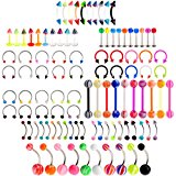 #8: PiercingJ　16G/14Gボディーピアス/ボディピアス　ジュエリー　舌　眉　唇　腹　へそピアス　リップリングバーベル　1セット100個　アクセサリーケース付き (セット１)