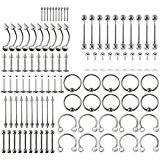 #7: PiercingJ　16G/20Gボディーピアス/ボディピアス　ジュエリー　舌　眉　唇　腹　舌　乳　へそピアス　リップリングバーベル　セット100個　アクセサリーケース付き (セット１)