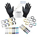 #4: PiercingJ ボディピアス　ピアッシングツール　ピアス針 ピアッシング クランプ ボディピアス　ボディーピアスセット 舌　耳　鼻　乳　眉　唇　へそピアス ニードル 黒手袋　16G/1.2mm