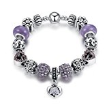 #5: WOSTU　パープルブレスレット　キラキラジルコニアビーズ　エレガントガラスビーズ　シルバー　チャームアクセサリーパーツ　レーディスジュエリー　18cm/20cm