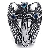 #1: KONOV ジュエリー ファッション アクセサリー メンズ リング 指輪, 天使の羽 ウィング 翼 クロス 十字架, ジルコニア ダイヤ, ステンレス, カラー:青; ブラック; シルバー(銀);[ギフトバッグを提供] – [17号]