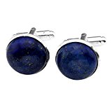 #8: PiercingJ ラウンド 天然 ラピスラズリ メンズ カフスボタン カフリンクス ビジネス 結婚式 フォーマル プレゼント ２個入り アクセサリーケースを提供 (925银めっき)