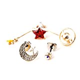 #1: Strength アシンメトリー 揺れる  ピアス 星 (レッド 赤) (＋ 収納ケース、お手入れクロス) ワンポイント プレゼント イヤリング ジュエリー ゴージャス スター ムーン 月 天秤