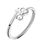 #7: CXLiy ハート指輪 ハートリング 純銀製指輪 調節可能 ジュエリー ファッション ふたつの心付き 絆を深める 結婚記念日 バレンタインデ （シルバー）