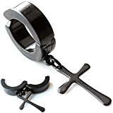 #8: FdP30日返金保証 イヤーカフ イヤリング フェイクピアス ノンホールピアス シンプル (クロスチャーム ブラック)