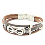 #4: レザー メンズ ブレスレット インフィニティ デザイン きれいめ 大人 アンティーク 牛 皮 腕輪 人気 シンプル 腕 飾り オシャレ 手首 3連 バングル ハンド アクセ 重ね付け 本 革 ラップ ブレス レディース 小物 ユニセックス ブラウン