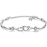 #3: CXLiy 腕輪 ブレスレット ダブルハート 幸せを願う 銀メッキ レディース アクセサリー オール 女性用 バレンタインデ 結婚式 誕生日 記念日 母の日