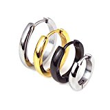 #10: ARMA フープピアス 平面 リング フープ ピアス メンズ レディース ゴールド シルバー ブラック 金 銀 黒 内径 7mm 9mm 12mm 14mm 16mm 両耳セット 金属アレ対応 ステンレス (ブラック 12mm)