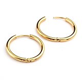 #7: PiercingJ　サージカル ステンレス 製 　両耳　 男女兼用 フープ ピアス リング ユニセックス　7サイズ 1ペア２個売り　ゴールド (18mm)