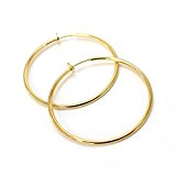 #5: フープイヤリング50mm (ゴールド) リング パイプ スプリング ノンホール キッズ レディース 2個セット 2カラー