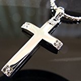 #6: メンズネックレス クロスペンダント+高級チェーン ホワイトゴールドカラー