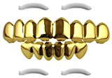 #10: 24 KゴールドメッキGrillz 8歯の上部下部口ヒップホップ歯グリル+ 2 Extra Molding Bars