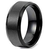#2: Flongo　8MM　メンズ　指輪　シンプル　ファション　結婚指輪　愛の証　幸せの鍵　軽量　ステンレス　リング　ブラック　｢16号｣