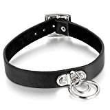 #5: Flongo　ヨーロピアン　パンク系　レザー　チョーカー　首輪　個性　ファション　男女兼用　ブラック　円形