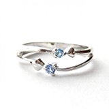 #3: ピンキー スワロフスキー SILVER925 ダブルハート ライトサファイア アクアマリン シルバー リング 7号