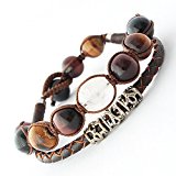 #3: 【運気上昇！！】 白龍 水晶彫り 本革ブレス 天然石×レザーが相性抜群！バングル タイガーアイ ヘマタイト ハウライト パワーストーン (タイガーアイ)