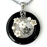 #4: 【 本格派シェル】 花影 デザイナーズ ジュエリー オニキス フラワー ペンダント ネックレス ゴージャス