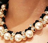 #10: 【ノーブランド品】 パール ＆ ビジュー リボン ネックレス 2カラー　R-724 (ホワイト×ブラック)