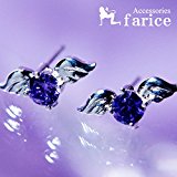 #2: エンジェルフェザー(天使の羽)デザイン ラウンドブリリアントカット・アメジストカラーキュービックジルコニア装飾 レディース スタッドピアス