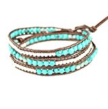 #9: [ケイウンドウ]KEIUNDOオリジナル レザー 3連 ラップブレスレット 天然石 12月 誕生石 ターコイズ 本革 巾着袋付き レディース メンズ KEIBT-008/P B-3