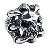 #2: KONOV ジュエリー ファッション アクセサリー メンズ リング 指輪, バイカーズ ゴシック トライバル 髑髏 頭蓋骨 ドクロ スカル クロー, ステンレス, カラー:ブラック; シルバー(銀);[ギフトバッグを提供] – [17号]