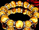#9: 最高級AAA14mm数珠◇ゴールデンタイガーアイ×ゴールドクラック水晶（オーガンジーポーチ付き）【パワーストーンブレスレット】【天然石数珠】